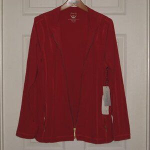 NWT Zenergy Neema by Chicos Size 2 Large Red Jacket Victory Hooded Zip Pockets